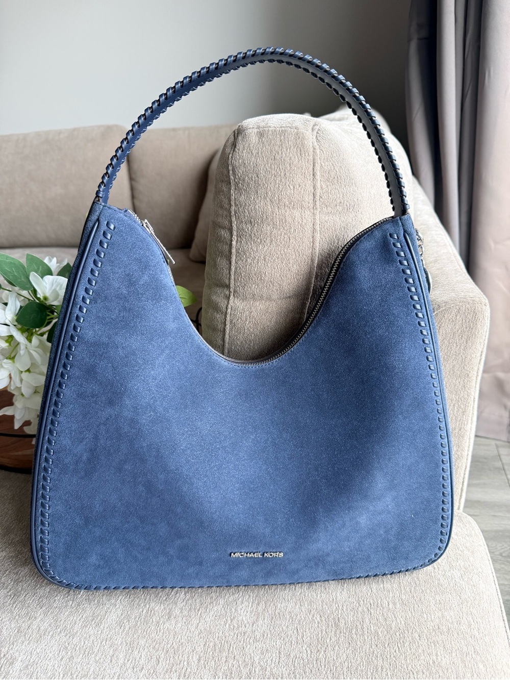 Michael Kors Blue Nayla Suede Hobo Bag Brand New!
